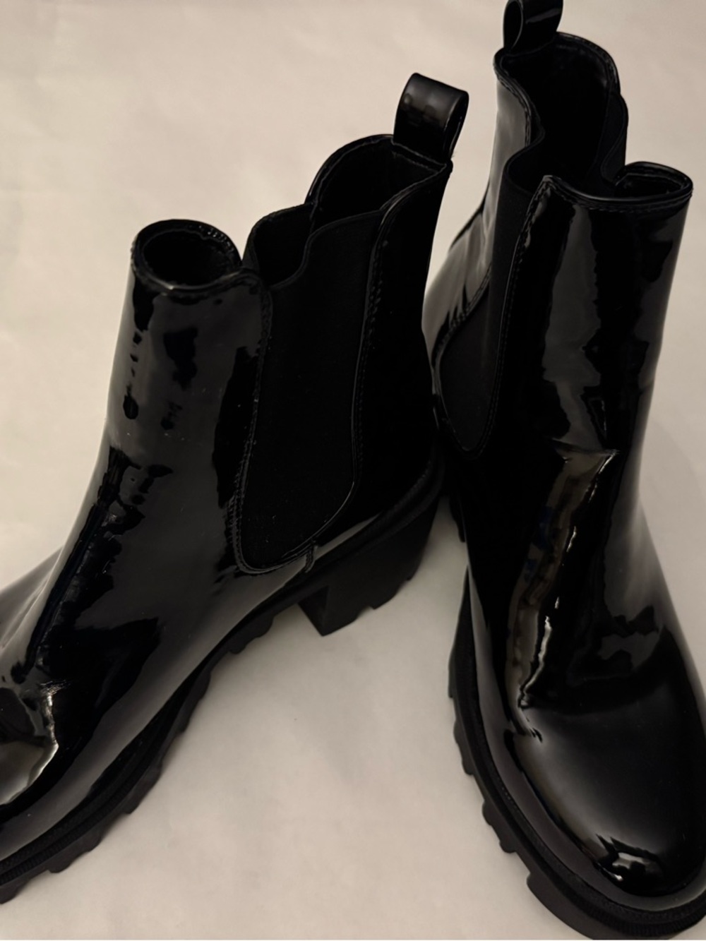 JustFab Black Patent Chelsea Lug Ankle Boots - Picture 7 of 9